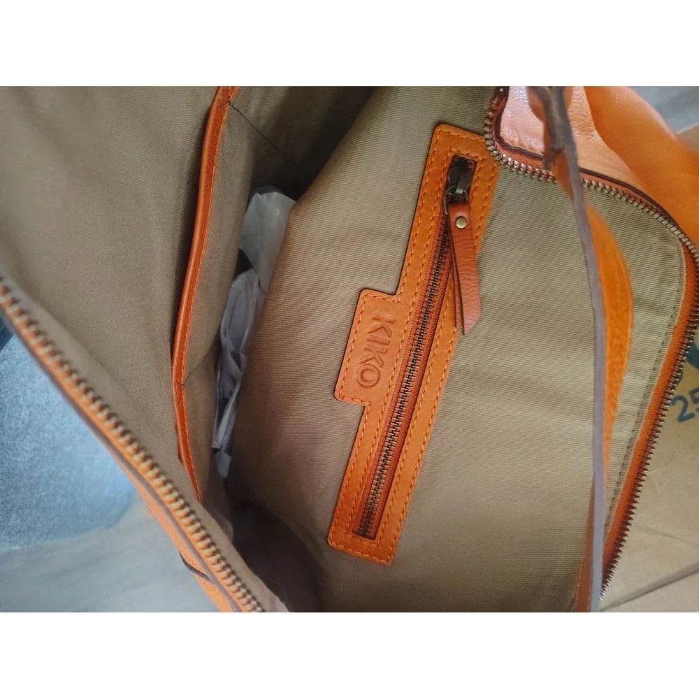 KIKO Orange Leather Hobo Bag Slouchy Shoulder Bag Large Zip Top Pebble Leather